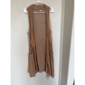2CHIC Womens Tan Copper Gauze Longline Vest Draped Open Front OS Boho Layer